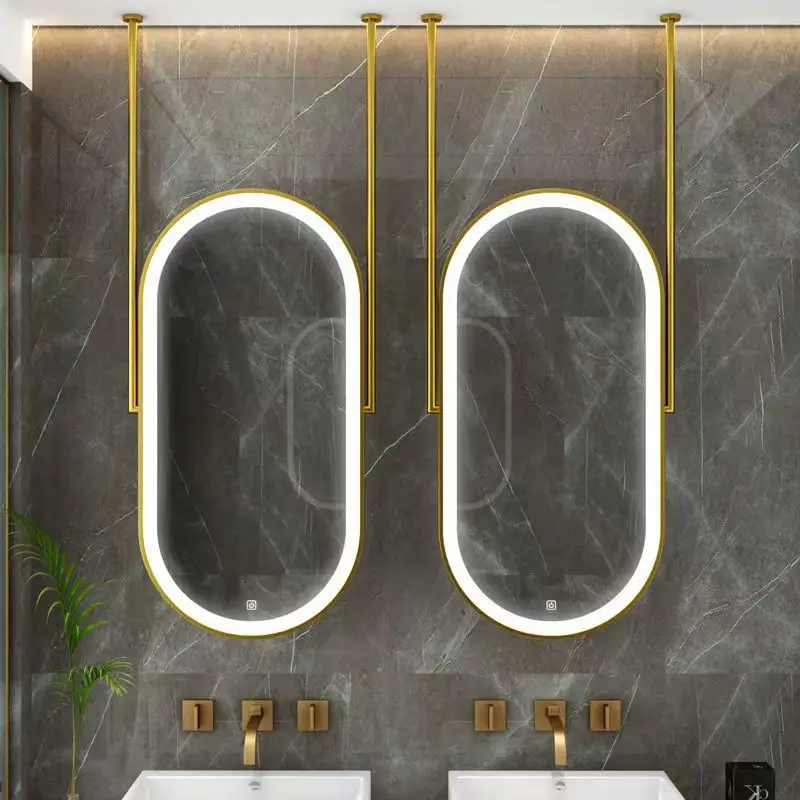 Light luxury hotel B & B bathroom ceiling hanging mirror oval intelligent luminous bathroom decorative mirror