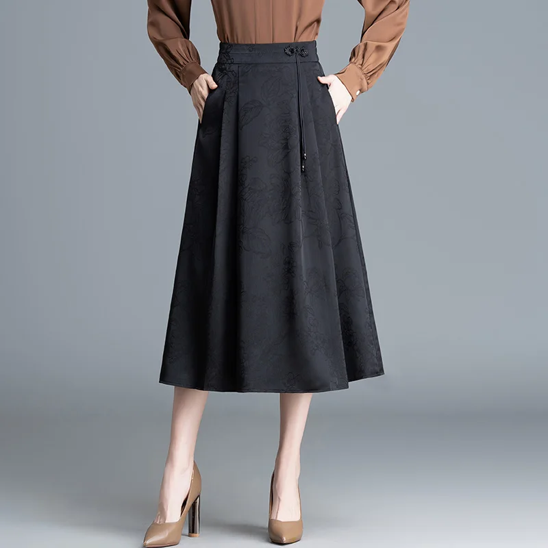 ZUZK-falda con cara de caballo de Jacquard, cintura elástica mejorada, traje tradicional chino Hanfu, falda plisada Vintage con bolsillo