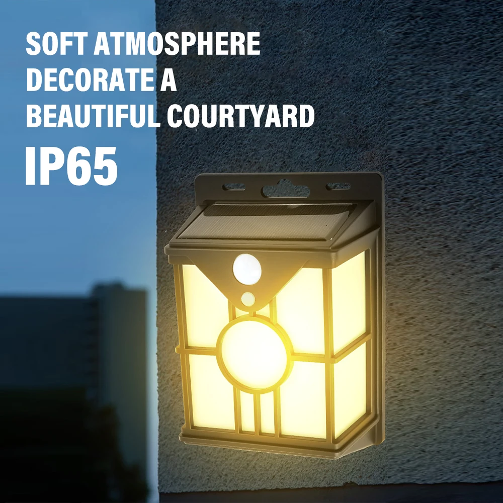 

E5 Outdoor Motion Sensor Solar Wall Sconce, Adjustable 3 Light Sources and 3 Light Modes, Intelligent Light Control Solar Lights