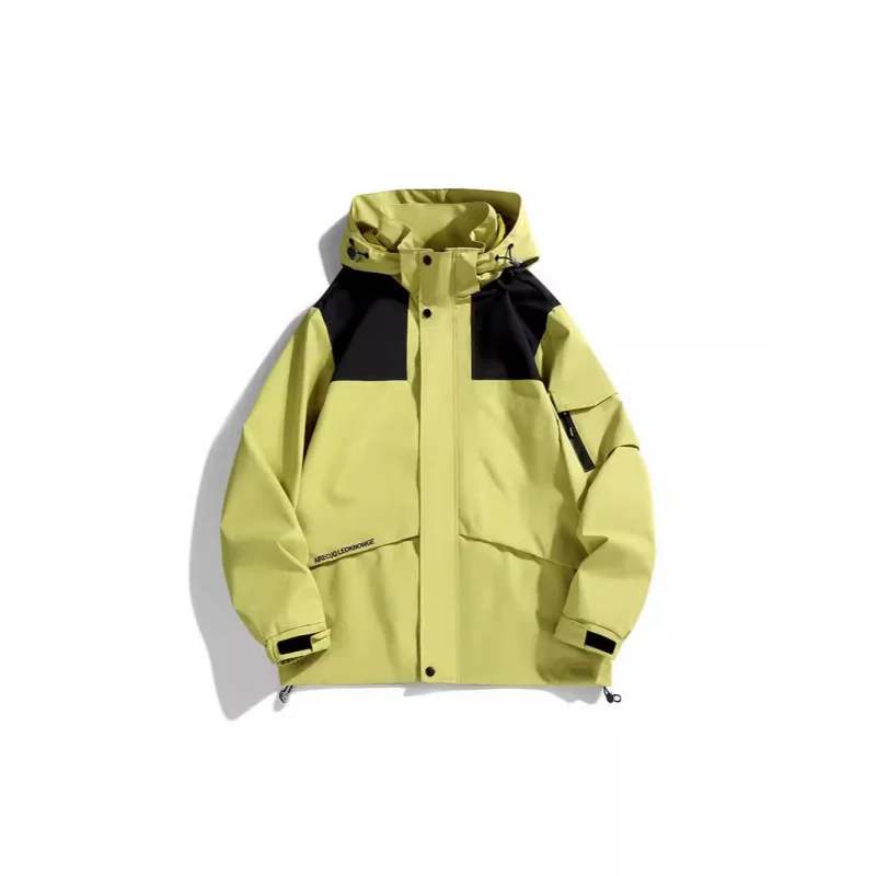 

GIOIOMen's Windbreaker Jacket，Spring and Autumn Hooded Color-Block Loose Casual Hiking Jacket，Fashionable Versatile Jacket