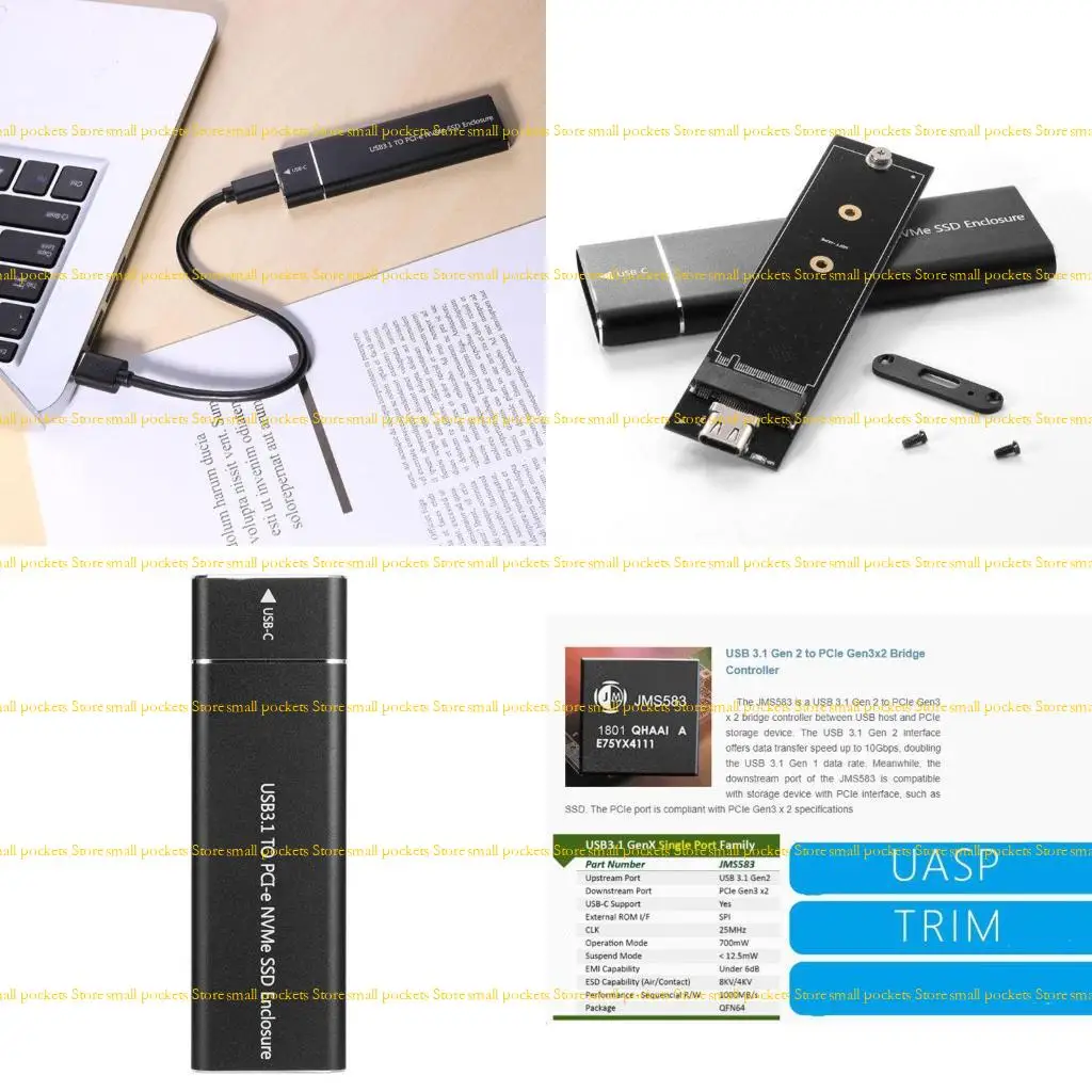 

R1WD USB3.1 Type-C to M.2 for M-Key NVMe SSD Box Enclosure Supports 2242/2260mm/2280mm NVMe Hard Disk