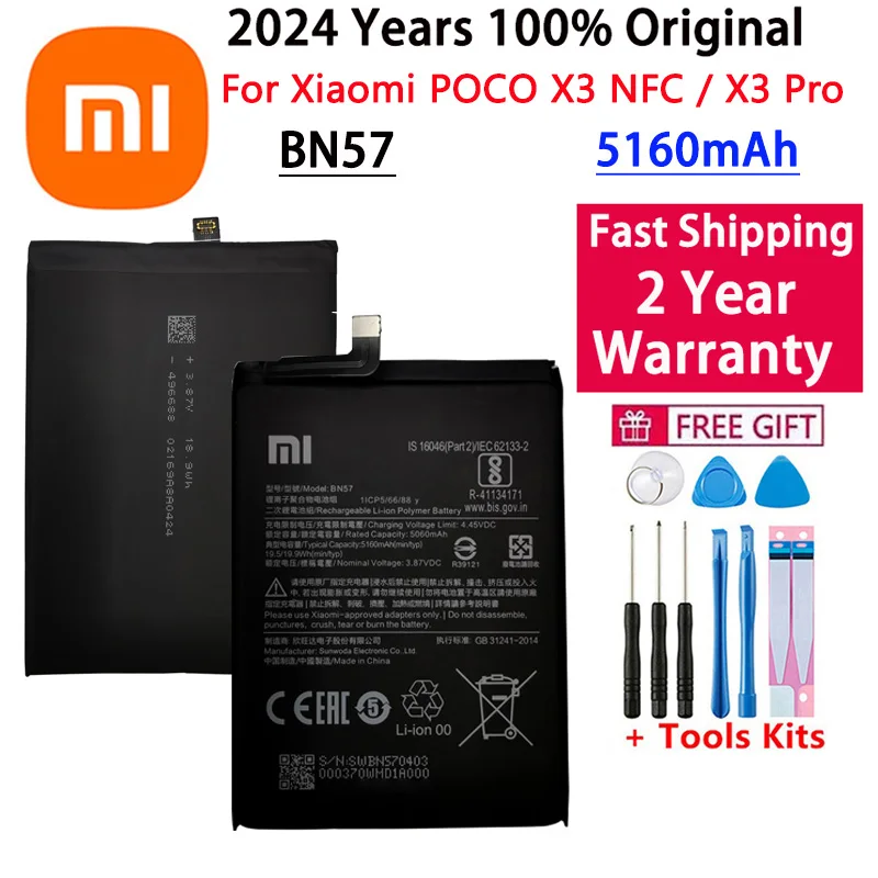 Bateria zastępcza do telefonu Xiaomi, BN57, BN61, 6000 mAh, baterie Xiaomi Pocophone X3, Poco X3 Pro, 100% oryginał, 2024 lata