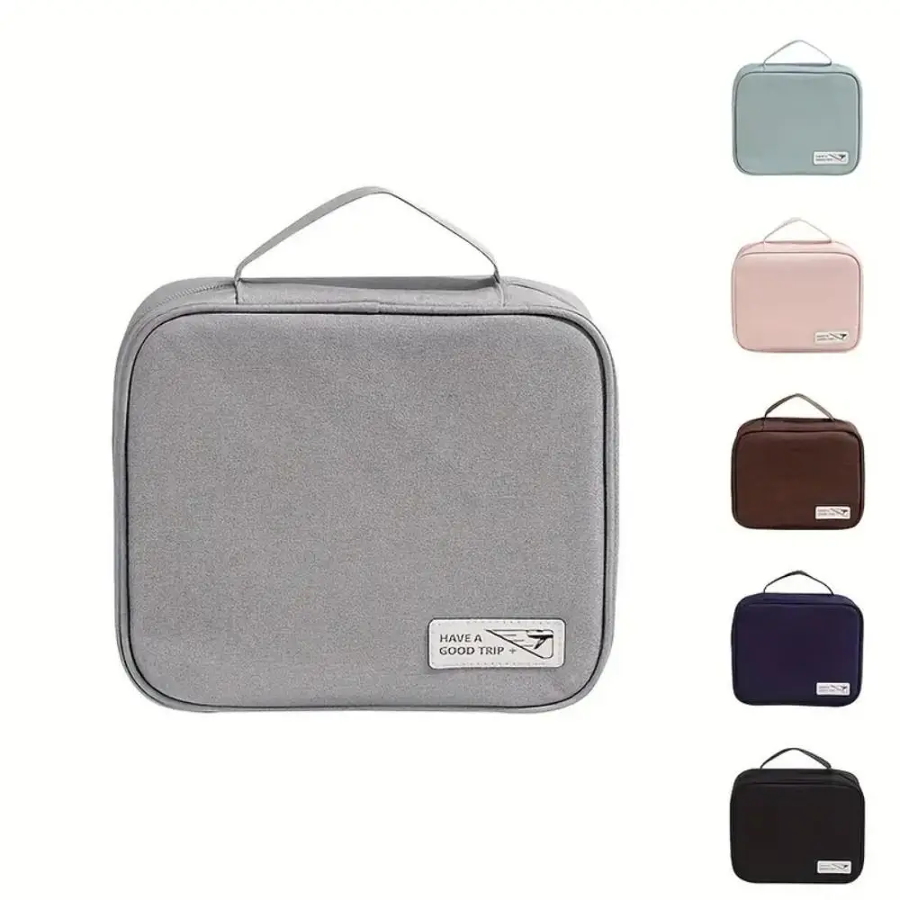 

Casual Solid Color Cosmetic Bag Brush Holder Handbag Makeup Bag Zipper Large Capacity Toiletries Organizer Women