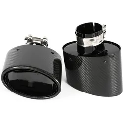 1PCS Remus Oval Glossy Carbon Fiber Curly Exhaust Tip Nozzle Universal Car Black Stainless Steel Tailpipe Muffler Pipe
