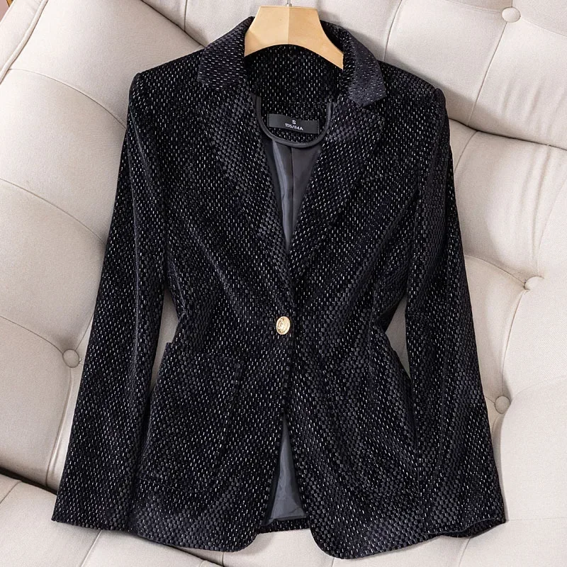 Blazer imbibé de velours brillant pour femmes, veste d'hiver formelle, vêtements de travail d'affaires, manteau de mariage, smoking, robe de Rh, dame de bureau, 1 pièce