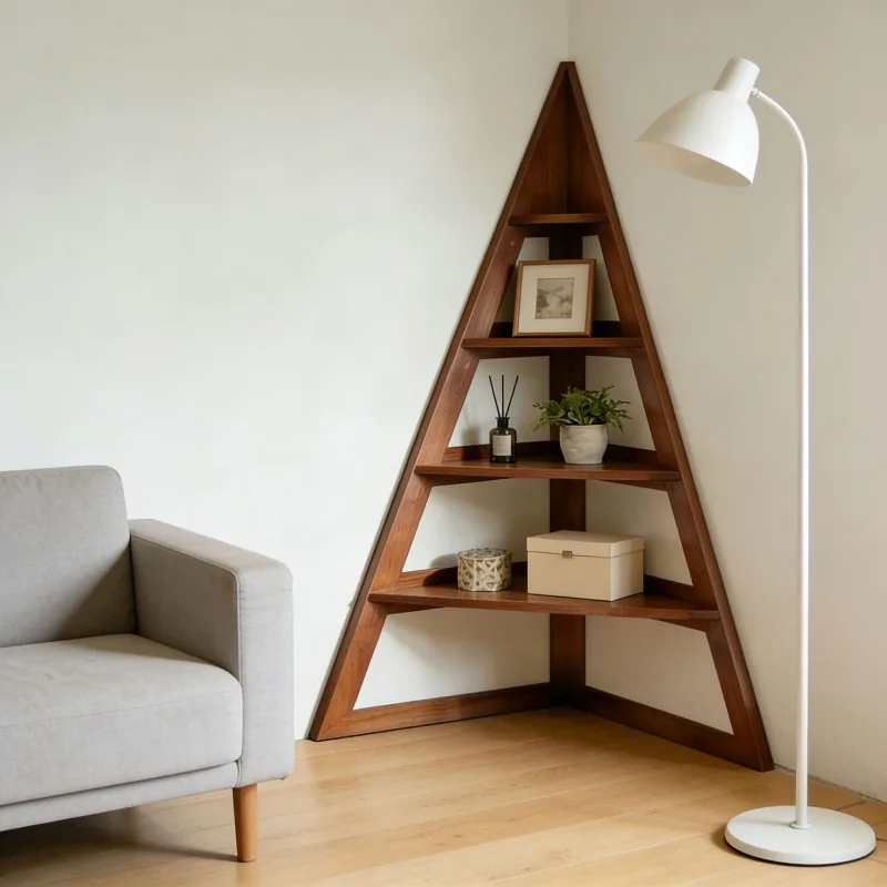 bookshelf, solid wood cherry-colored bookshelf, Song-style aesthetic corner shelf, living room corner storage rack