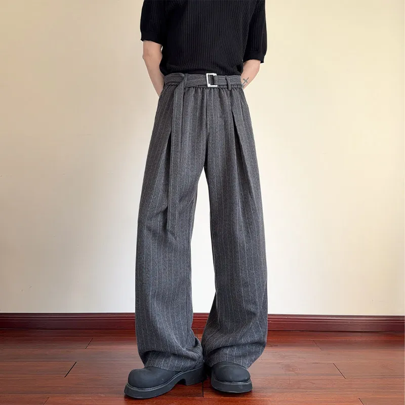 New Men's Casual Pants Striped Design Contrast Color Pleated Casual Streetwear Loose Straight Leg Male Bottom Chic 5XL