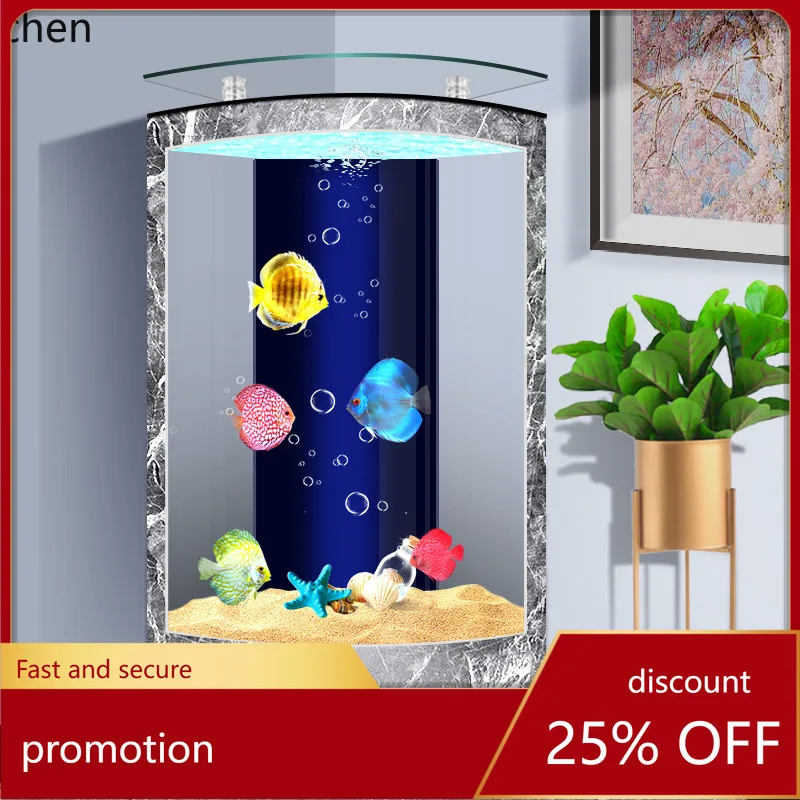 YFY Fish Tank Living Room Fan-Shaped Floor-Standing Wall-Mounted  Home Back Filter Medium Goldfish Tank No Water Change Needed