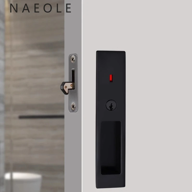 Indoor sliding door lock, suitable for kitchen, bathroom and indoor use, with key and indicator hook lock, household hardware ac