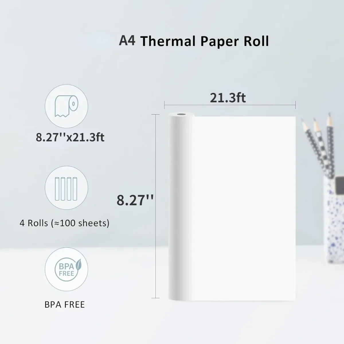 A4 Thermal Paper Width 210mm Rolling Papers Compatible With Thermal Portable Inkless Printers For Documents Office Business Home