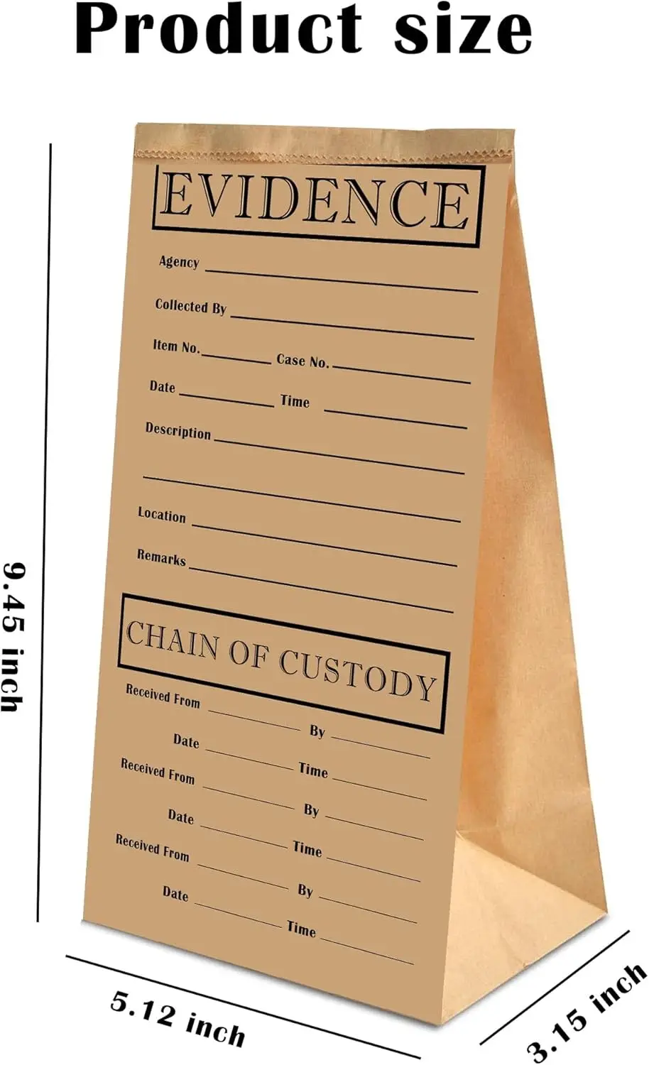 Paper Evidence Bags 25 Pack Stick on Evidence Bag 9.45*5*3inch Evidence Bag for Forensics Class, Theme Birthday Party