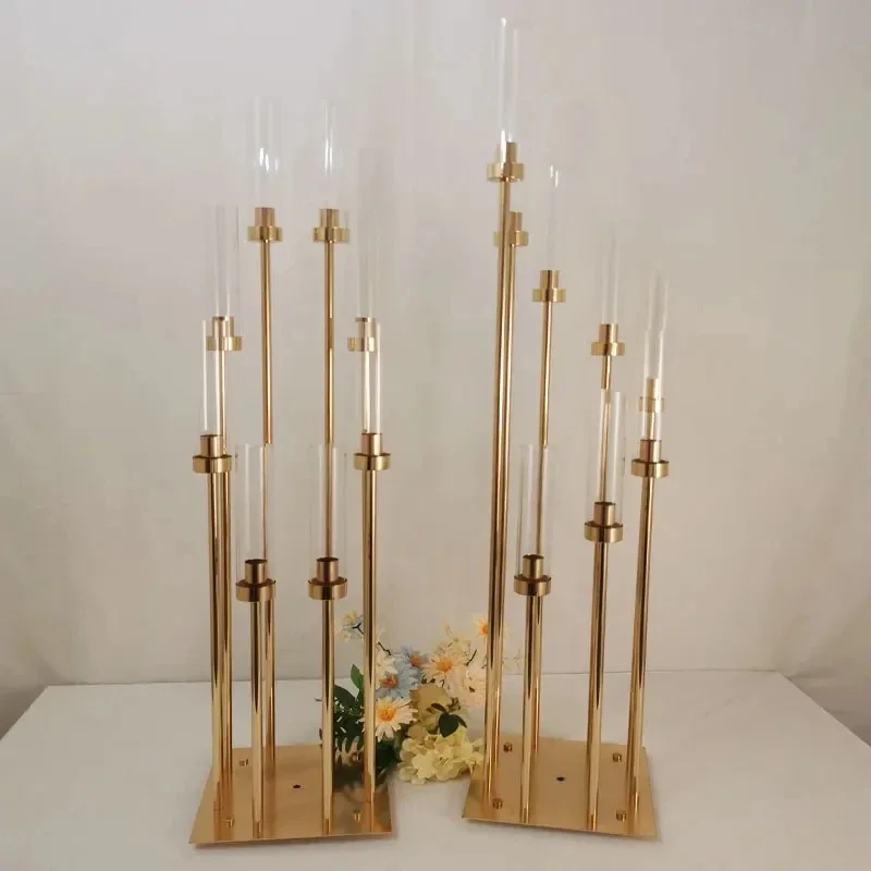 

Elegant 8-arm gold metal candlesticks for outdoor wedding table centerpieces