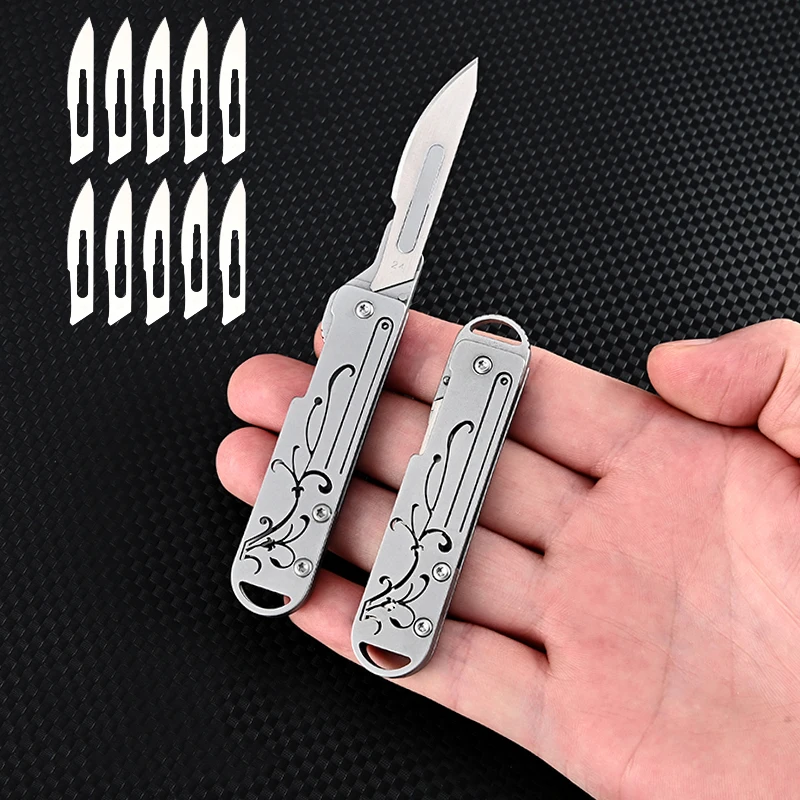 New mini Chinoiserie orchid stainless steel art knife sharp paper cutter portable key ring unpacking express knife 10 Blade Free