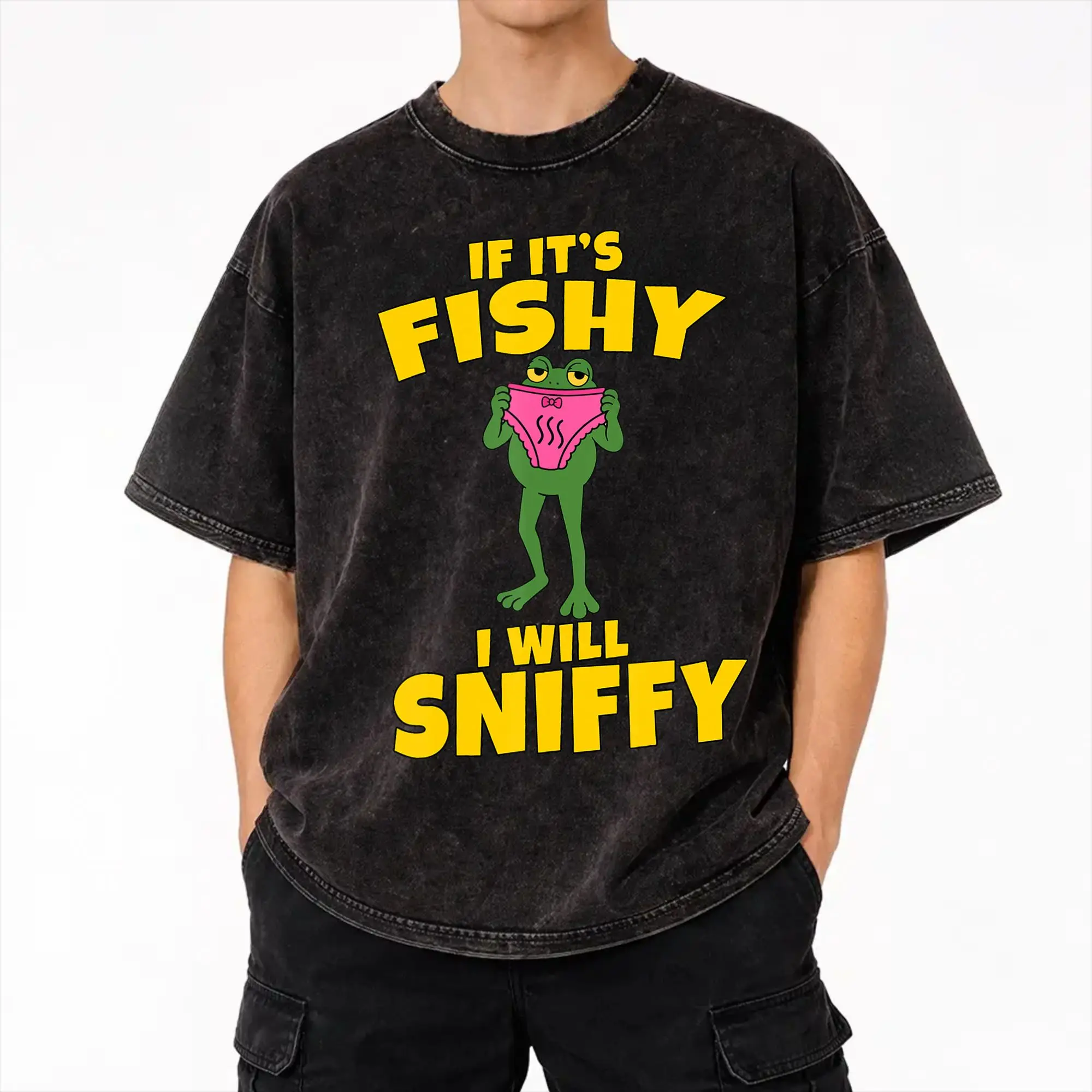 If It's Fishy I Will Sniffy Funny Embarrasing  Accessories Washed T Shirt for Men Women Streetwear T-Shirts Graphic  Tees Tops