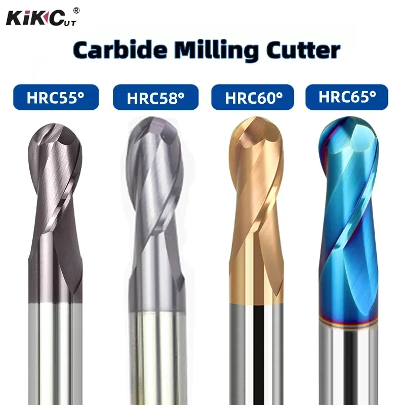 HRC55 58 60 65 2 Flute Ball Nose End Mill Tungsten Carbide Cutter CNC Router Bit Milling Tool R0.5 R0.75 R1.0 R1.5 R2.0