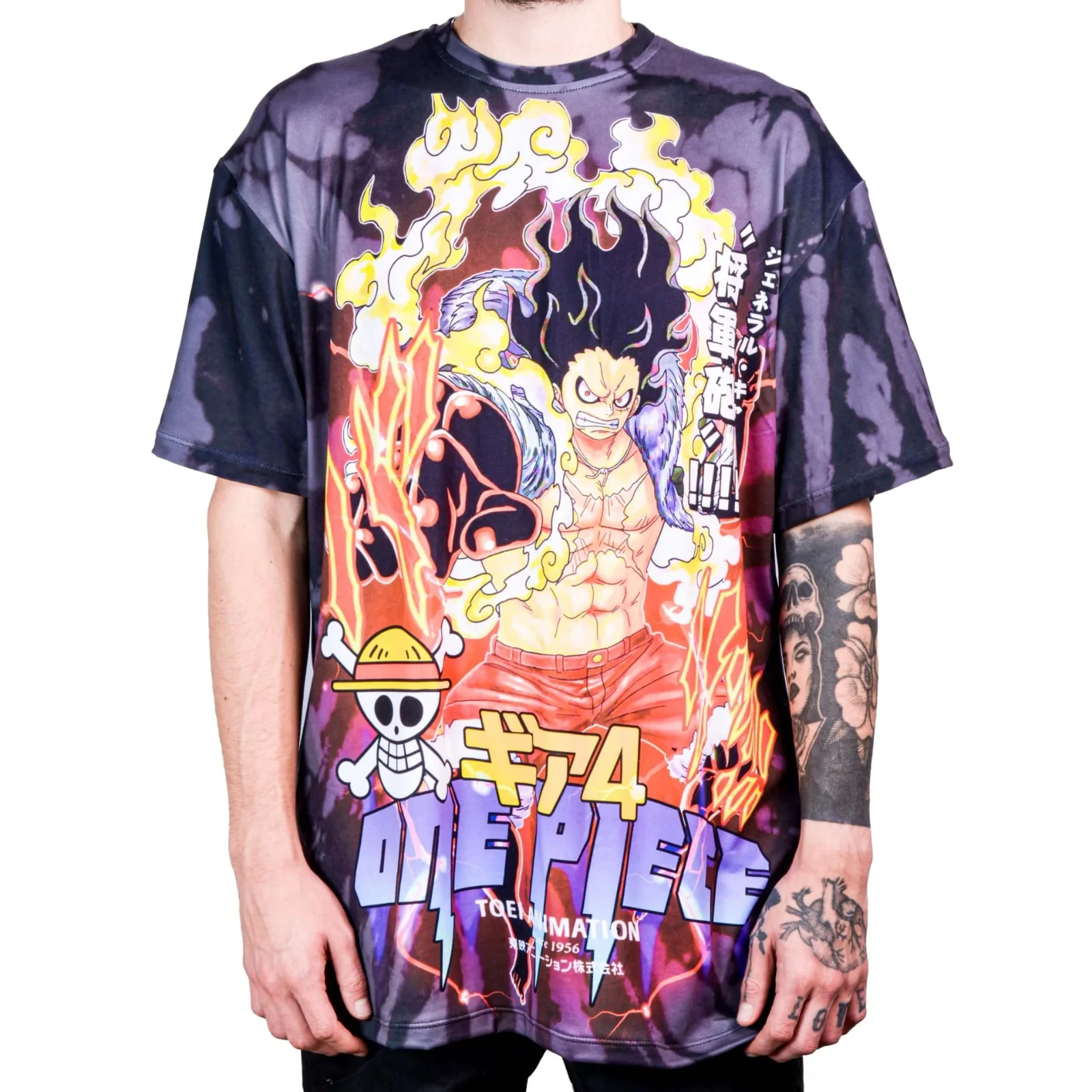 Camiseta de Anime One Piece, Diseño Gráfico de Monkey D. Luffy Gear 4, Camiseta Oversize Tie Dye Unisex, Estilo Harajuku, Ropa Casual de Calle, Manga Corta