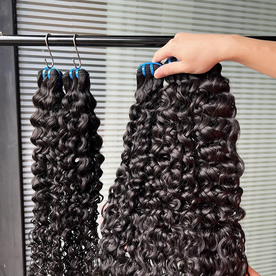 12A onda de água 100% cabelo humano pacotes extensões tecer # 1B cor natural cabelo virgem cru não processado molhado e ondulado para mulheres