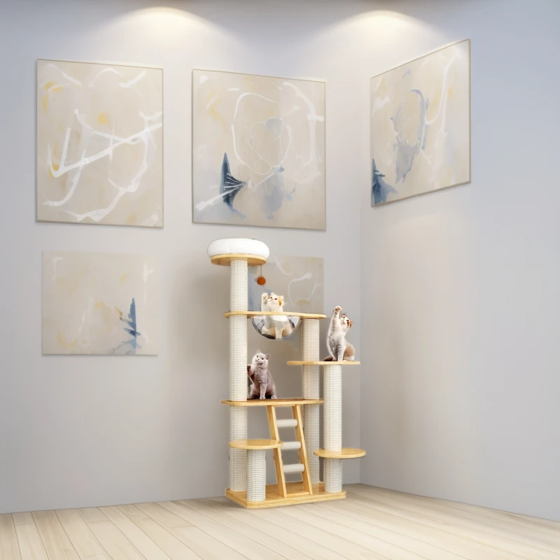 

Climbing Frame Tree House Modern Luxury Tower Scratching Post Cat Tree & Scratcher Wood Cat Trees