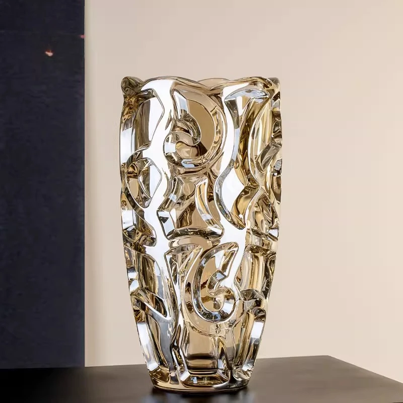 High-end embossed engraved crystal glass vase, home creative flower arrangement vase, gift and display item