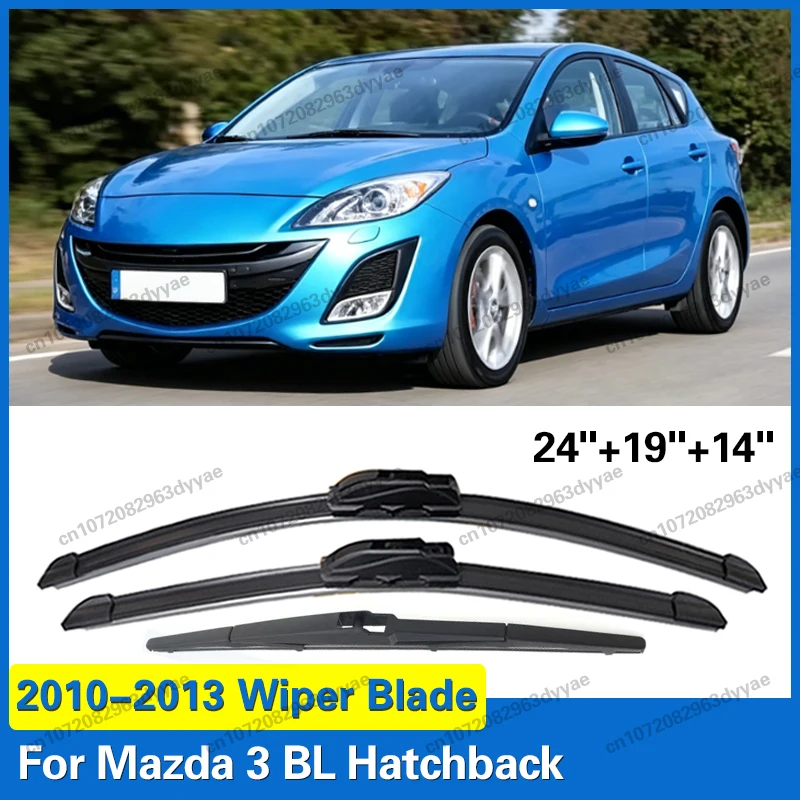 Car Wiper For Mazda 3 BL Hatchback 2010-2013 Front Rear Wiper Blades Brushes Double Rubber Auto Accessories 24"+19"+14"