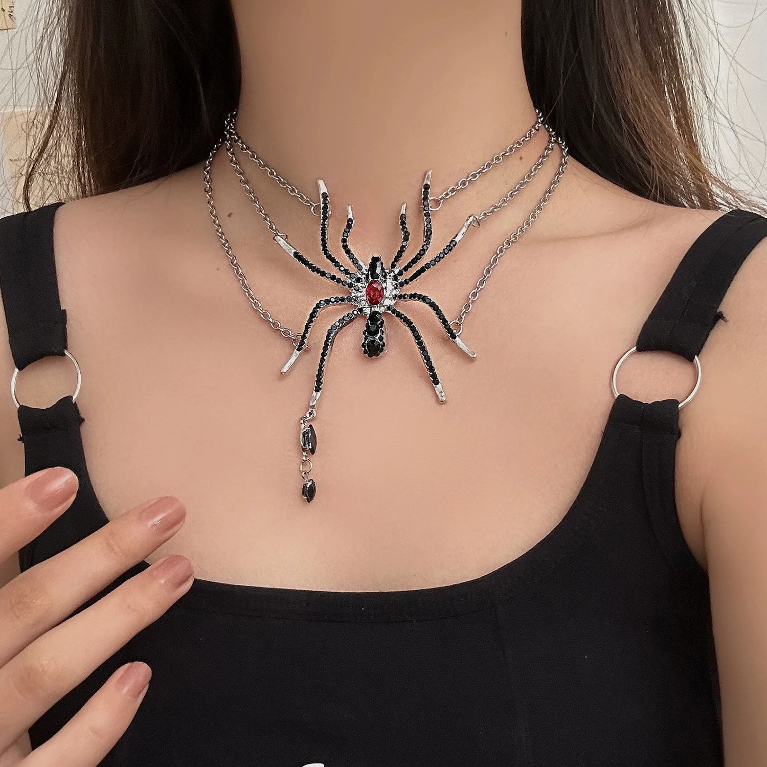 Collar de araña de circón, nuevo diseño multicapa Punk exagerado, exquisito estilo gótico, cadena de clavícula, joyería de fiesta para hombres y mujeres