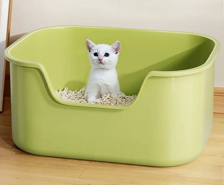 Cat litter box fully open large anti splash semi enclosed sand tray