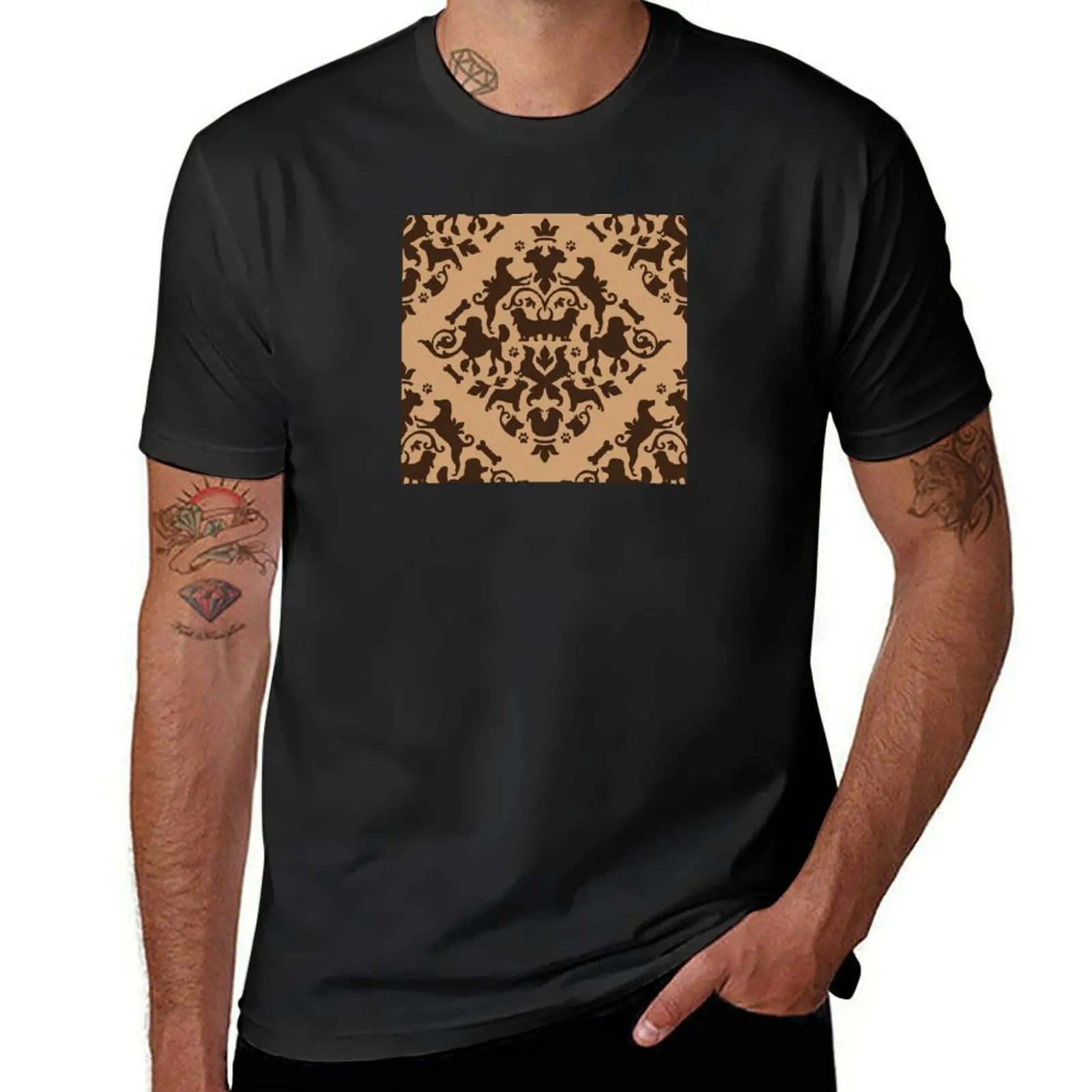 Dog Damask T-Shirt shirts graphic tees oversized plus sizes blacks oversized t shirts for men