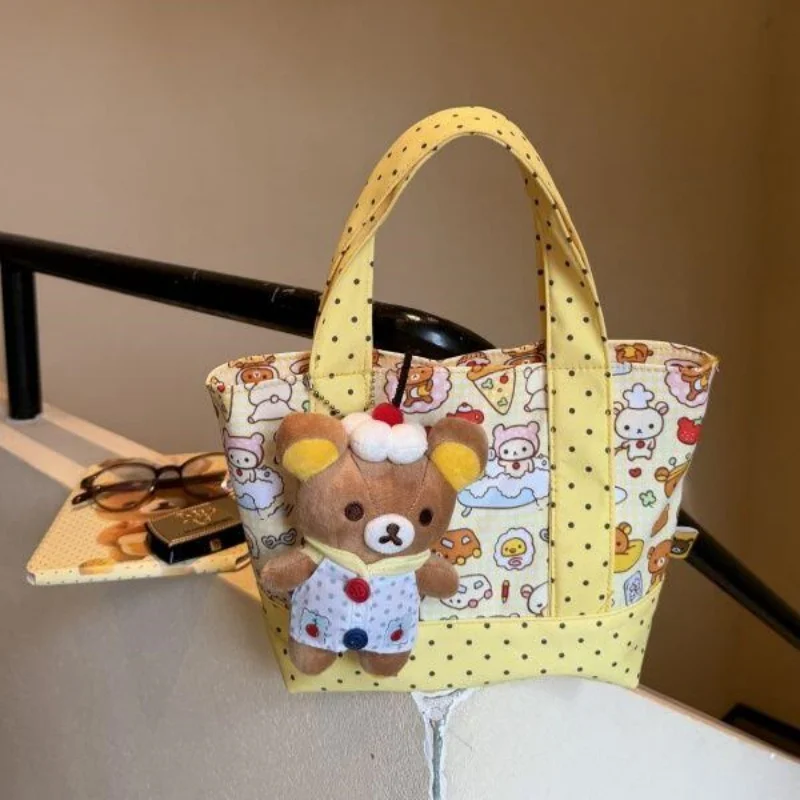 Yellow Rilakkuma Polka Dot Zipper-Style Commuter Handbag Travel Cosmetics Y Storage Bag Water Cup Bento Bag Girl's Birthday Gift - view 5