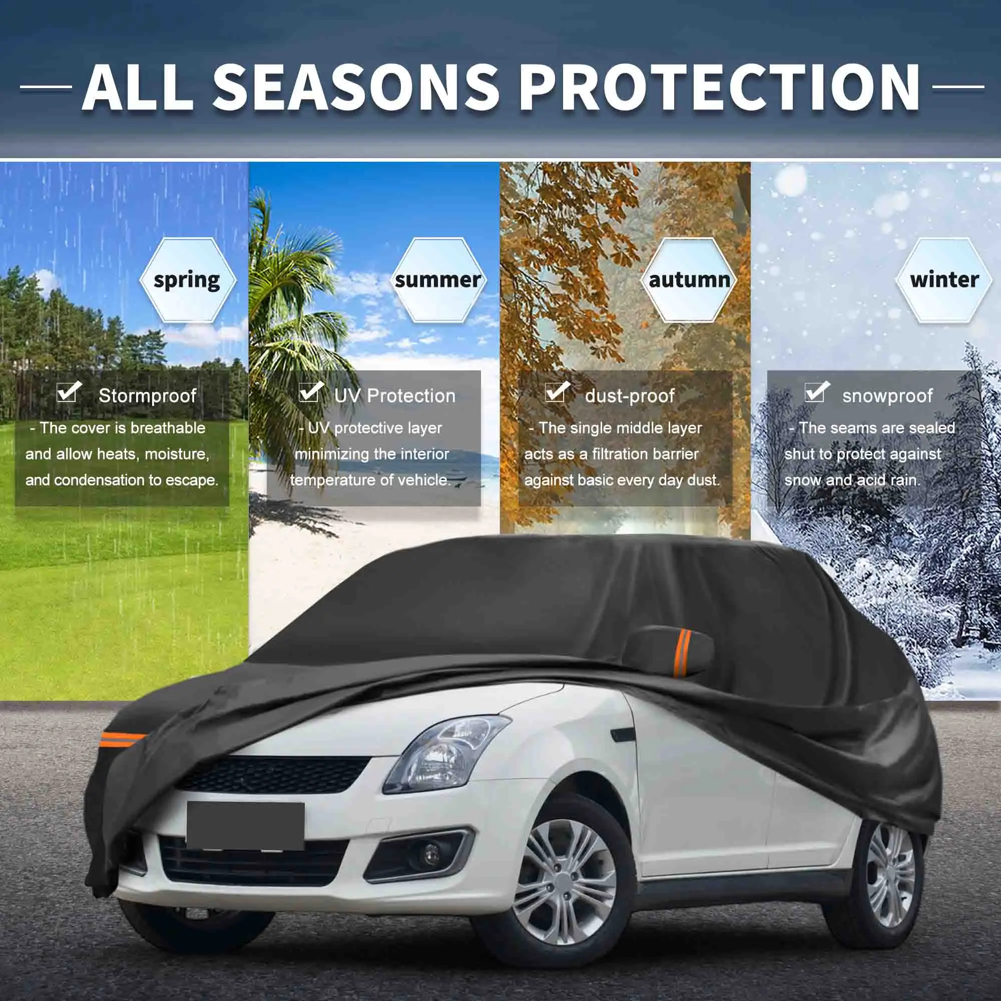 

X Autohaux Car Cover for Suzuki Swift 2010-2023 PEVA Spunlace Cotton Outdoor All Weather Windproof with Passenger Door Zipper