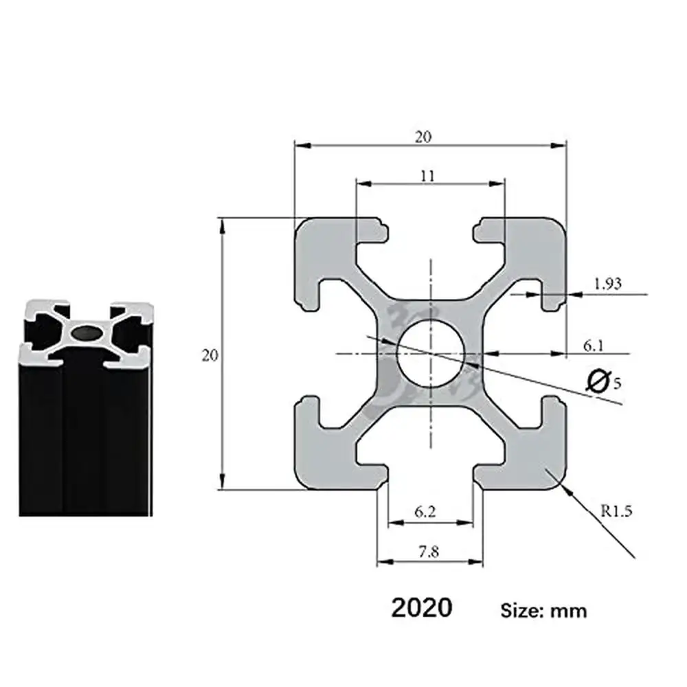 2 Pack 2020 Aluminum Profile 39.37 inch High Strength T-Slot Extrusion