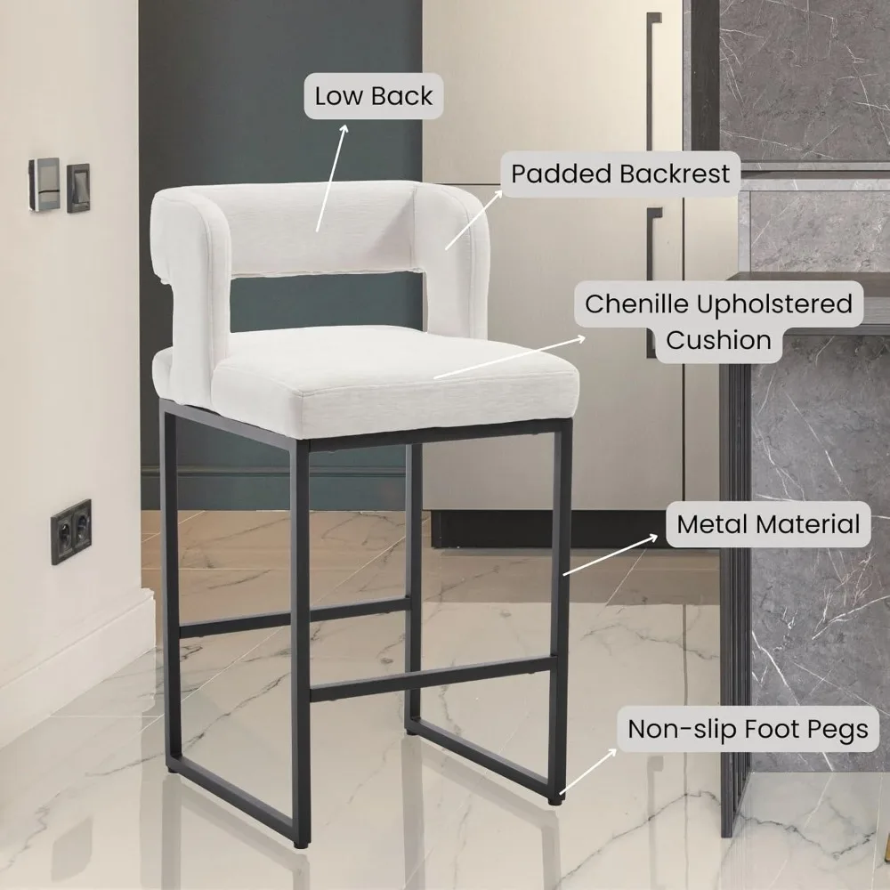 Ensemble de 2 tabourets de Bar modernes, tabouret de Bar à hauteur de comptoir de 26 pouces avec cadre en acier métallique robuste, tabourets de Bar rembourrés en Chenille avec Ba