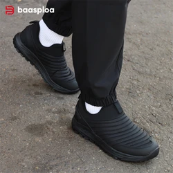 Baasploa Men Winter Plush Shoes New Lightweight Wide Width Slip On Walking Shoes Male Outdoor Casual Anti-skid Sneakers Footwear