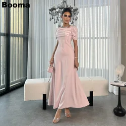 Booma Pink Mermaid Evening Dresses Short Sleeves Formal Party Gowns for Women Ankle Length Saudi Arabic Prom Dresses