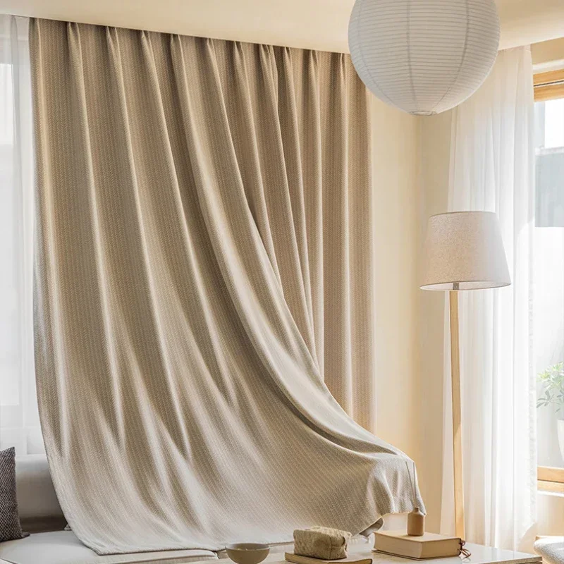 

Simple Modern Curtain Living Room Bedroom Dining Room Chenille Jacquard Thickening Blackout Bay Window Custom Light Luxury
