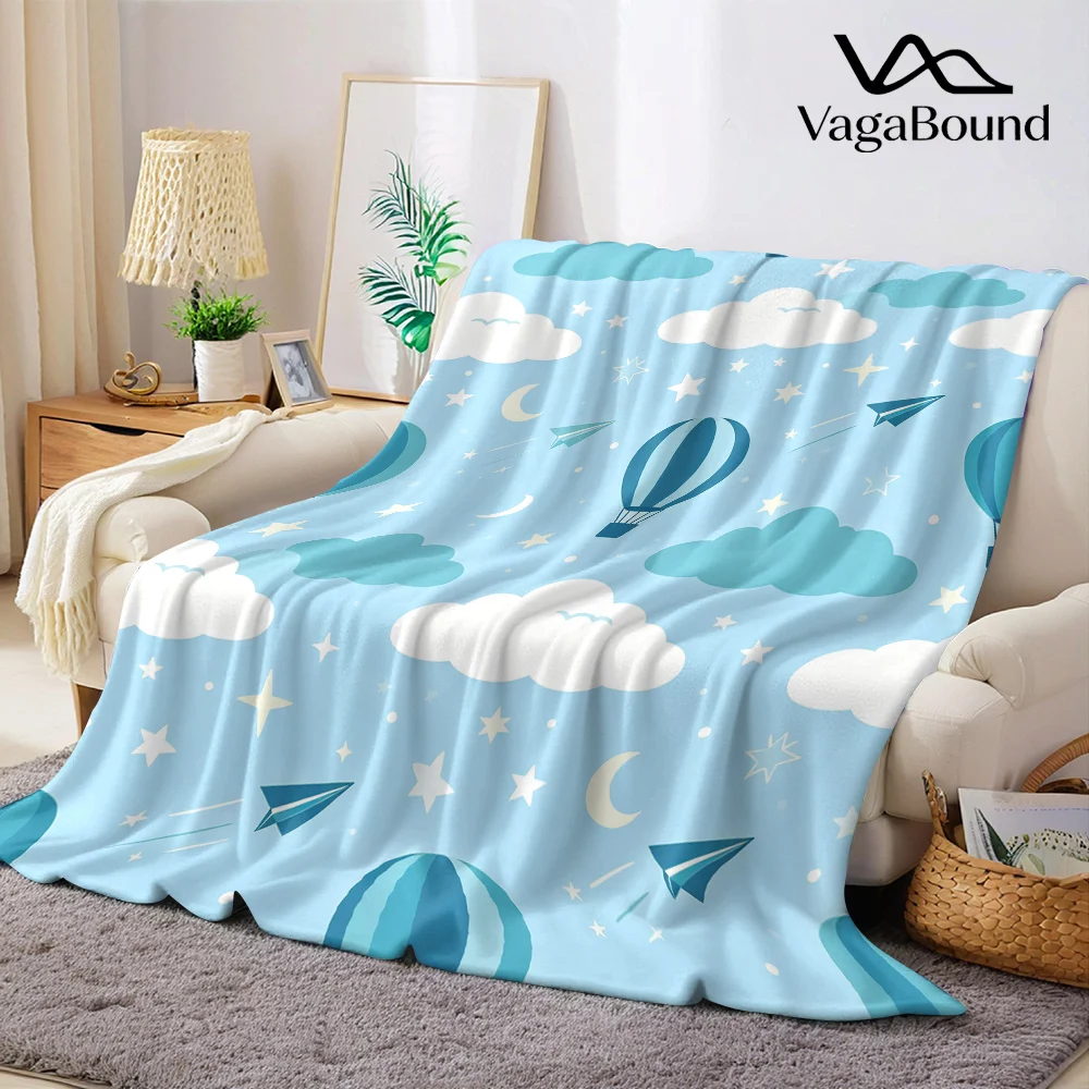 Dreamy Sky Balloons Stars Flannel Blanket Warm Soft Halloween Christmas All-Season Couch Decorative Cozy Warm Gift
