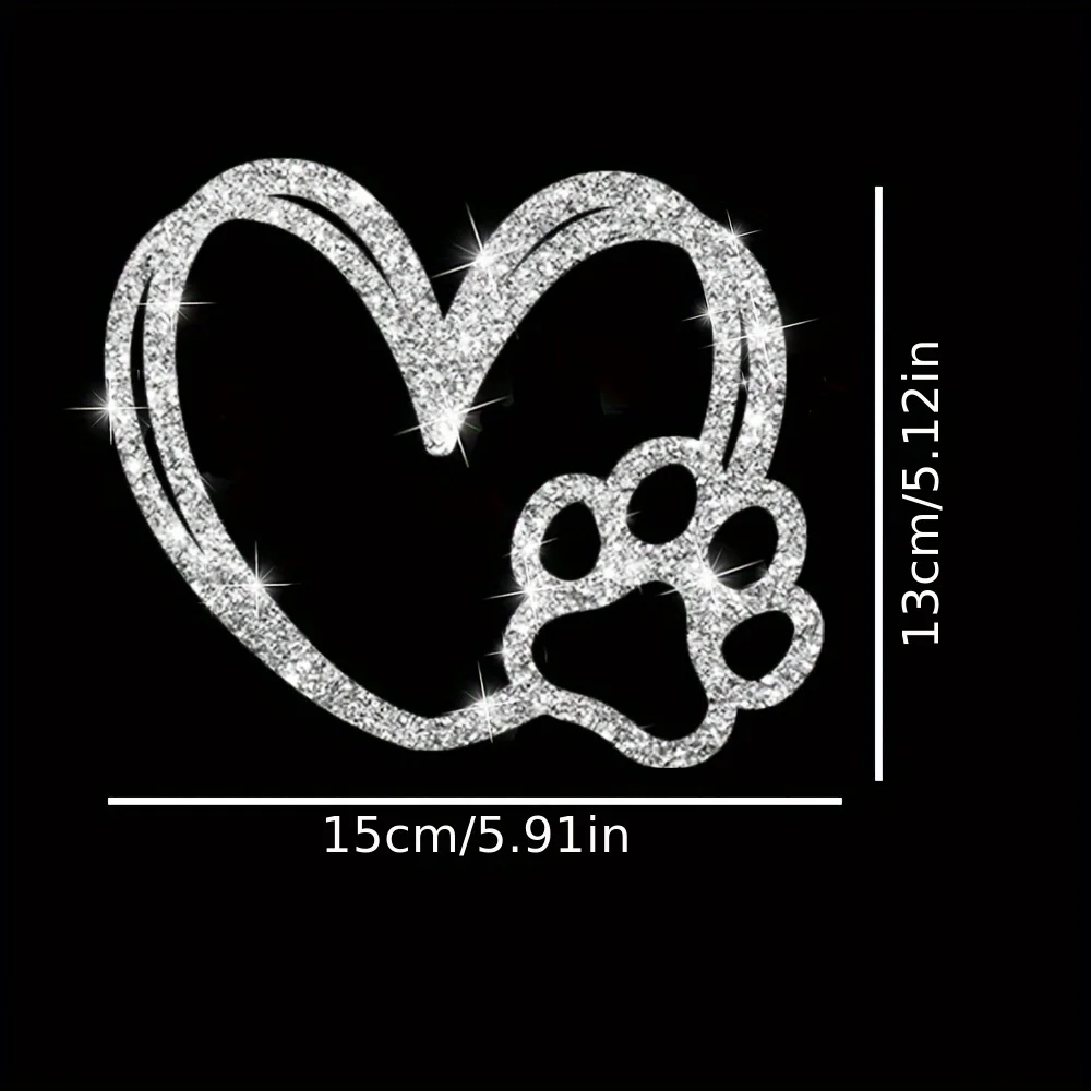 1PC Dog Paw Heart Glitter Decorative Car Stickers Waterproof DlY Auto Window Fuel Tank Cap Motorcycle Decoration Vinyl Decals