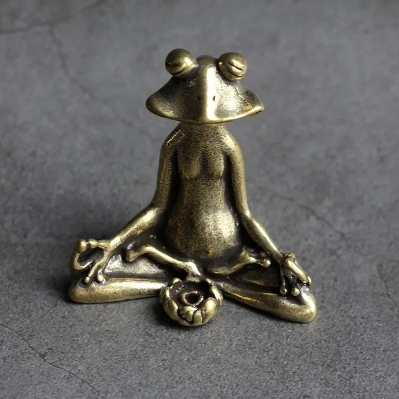 Vintage Brass Meditation Zen Buddhist Frog Statue Trinket Copper Animal Sculpture Incense Burner Home Desk Decoration Tea Pet image 2