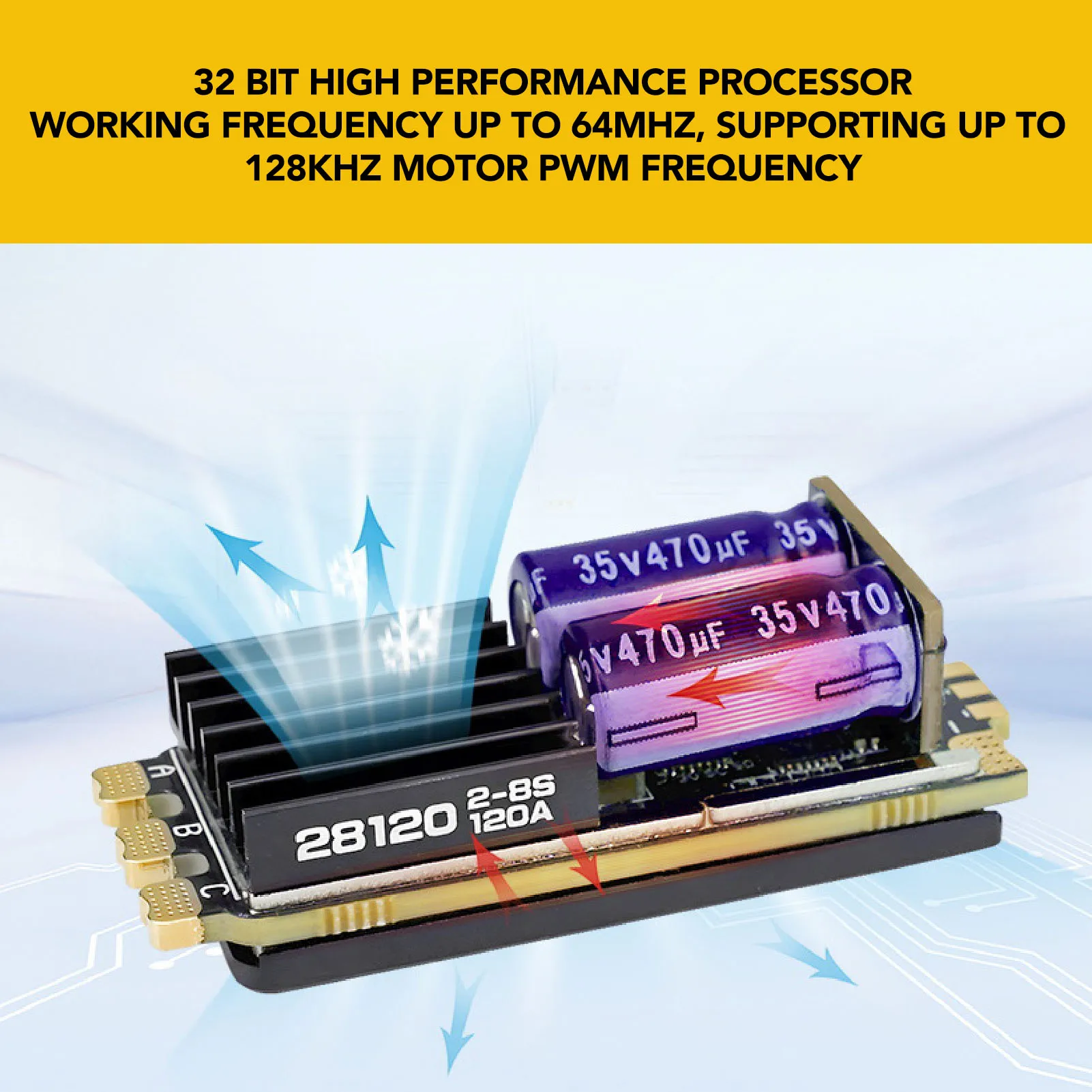 Brushless ESC 2‑8S  Support 128KHz PWM DC7-33.6V High Safety 28120 AM32 Brushless Electric Speed Controller for Model Ship