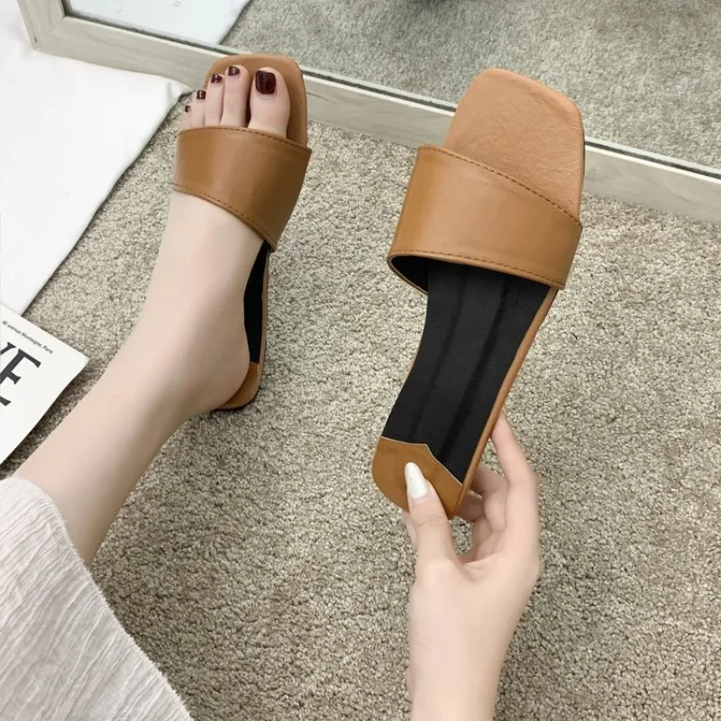 

Women Slippers New Shoes Summer Square Head Fish Cool Slippers Women Outwear Flat Slippers Fashion Versatile Sandals Pantuflas