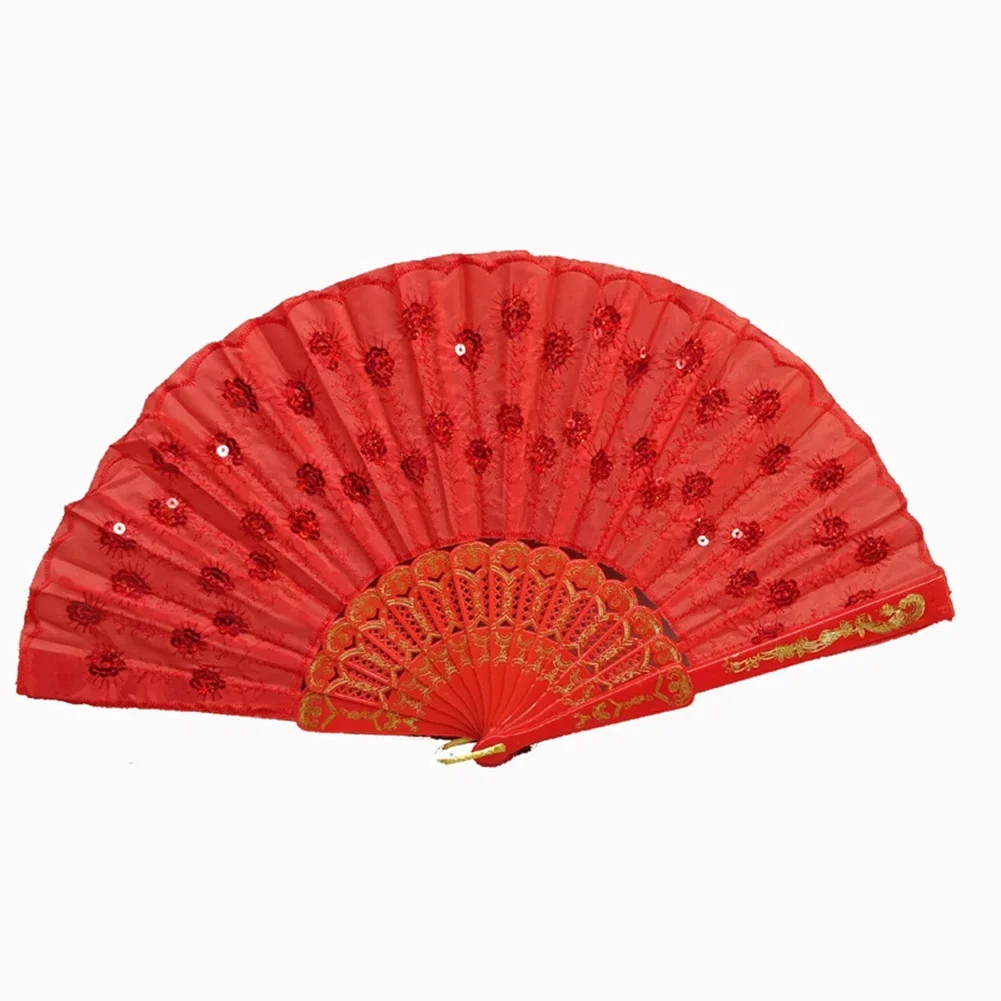 

Fan Folding Fan Folding Decoration Hand Held FAN Multicolor New Chinese Satin Spanish Style Wedding High Quality