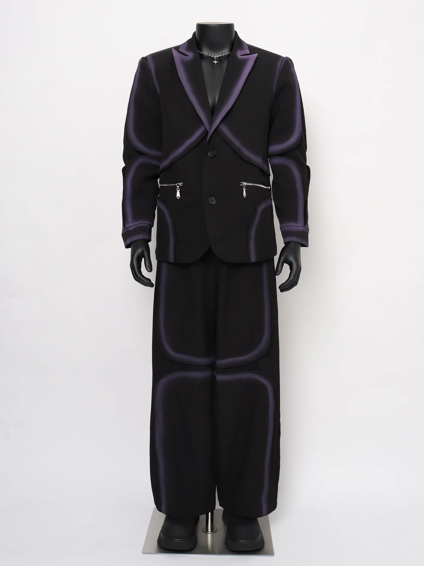 

Bla Casual Men's Suit Jaet Deconstructed Design oulder Pad Heavy Stitching Trendy Youth ular Long Sve Zipper ket