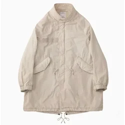 Visvim SIX-FIVE FISHTAIL PARKA Lama tingida estilo casual antigo cauda de peixe único breasted comprimento médio solto blusão