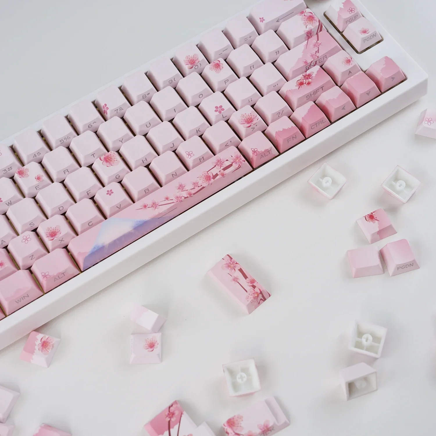 Custom Blossom Keycap Side Print Cherry Profile PBT Doubleshot Shine Through Mechanical Keyboard 127 Keys Keycaps Gift