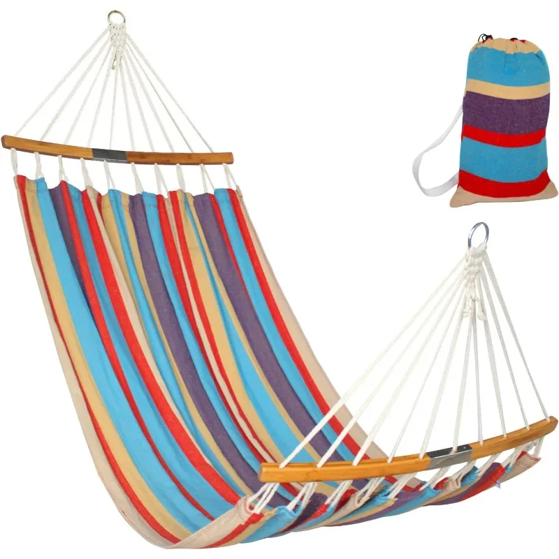 

Brazilian Double Hammock 2 Person Cotton Fabric Hammock with Curved Bamboo Spreader Bars and Carrying Bag