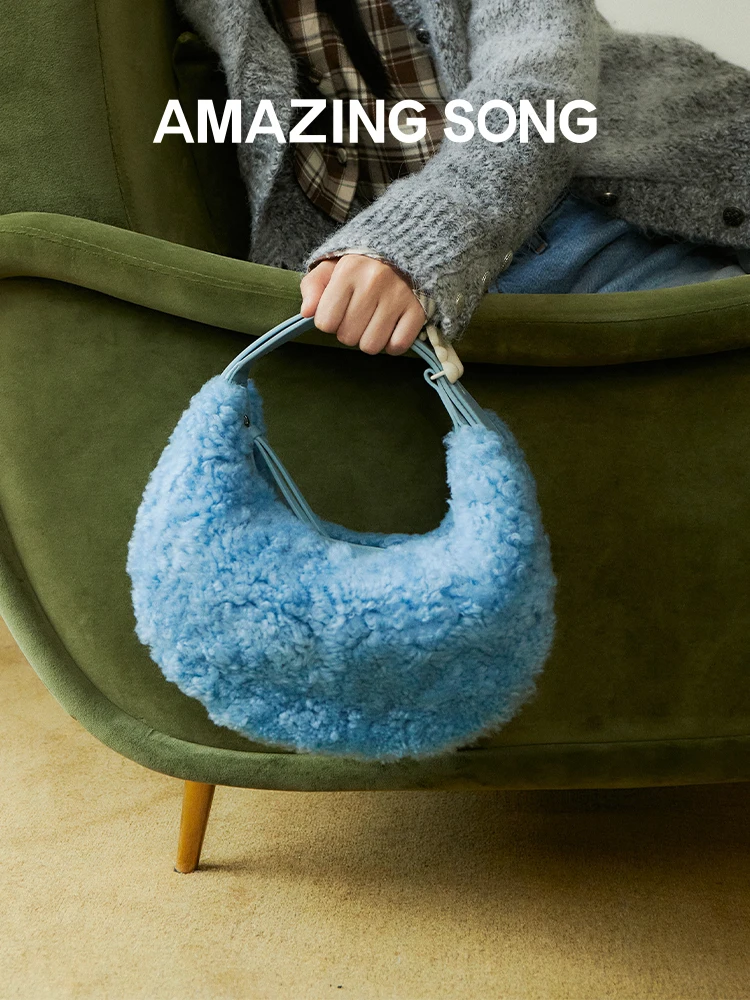 Amazing Song Half moon bag fluffy wool winter handbag crossbodybag