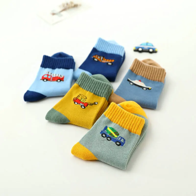 New 5 Pairs Boys Socks Spring Autumn Cotton Cartoon Car Children Socks 3-15 Year Girl Socks