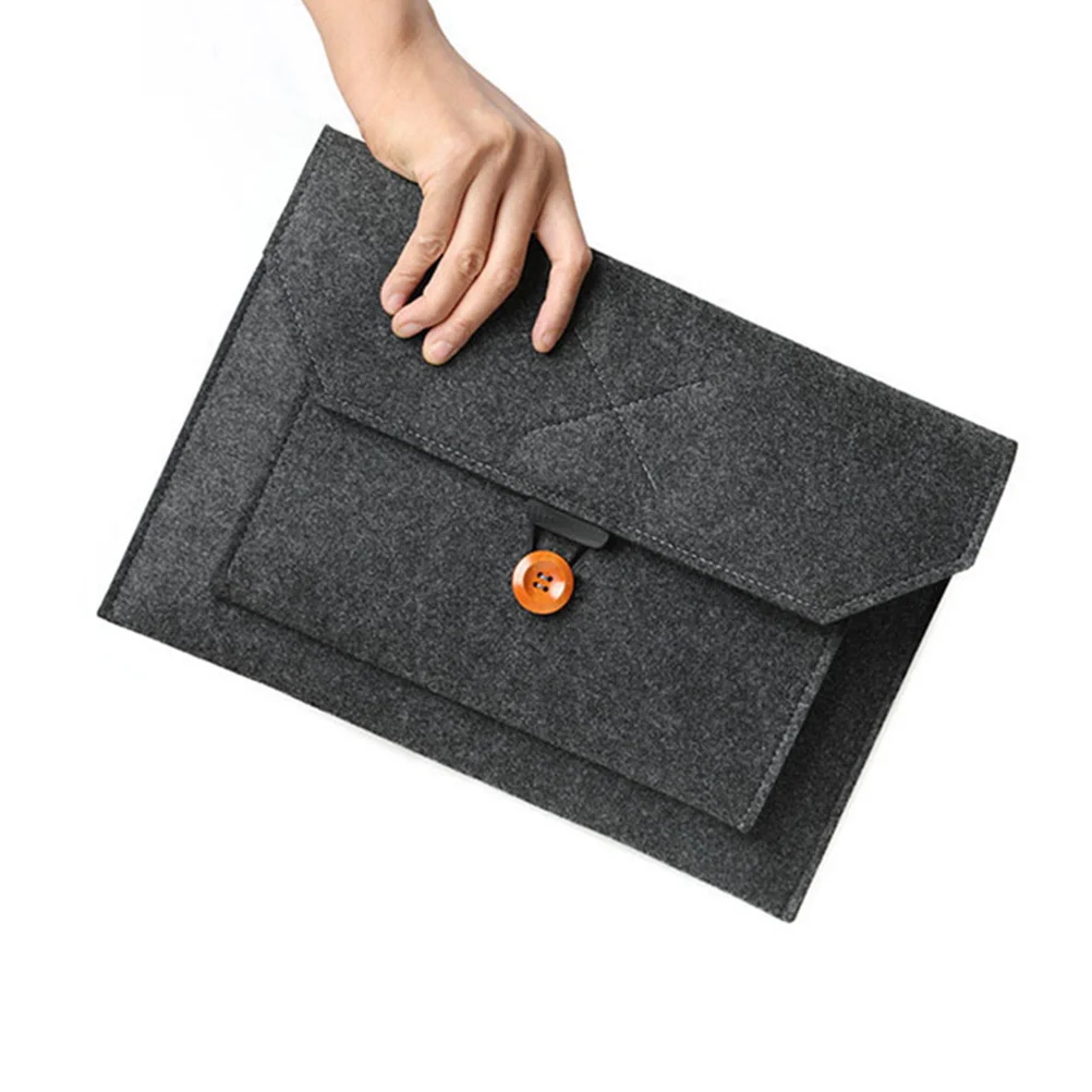 

Felt Laptop Pouch 14 Inch Black Scratch Resistant Secure Closure Extra Pockets Lightweight Computer Bag For Tablet