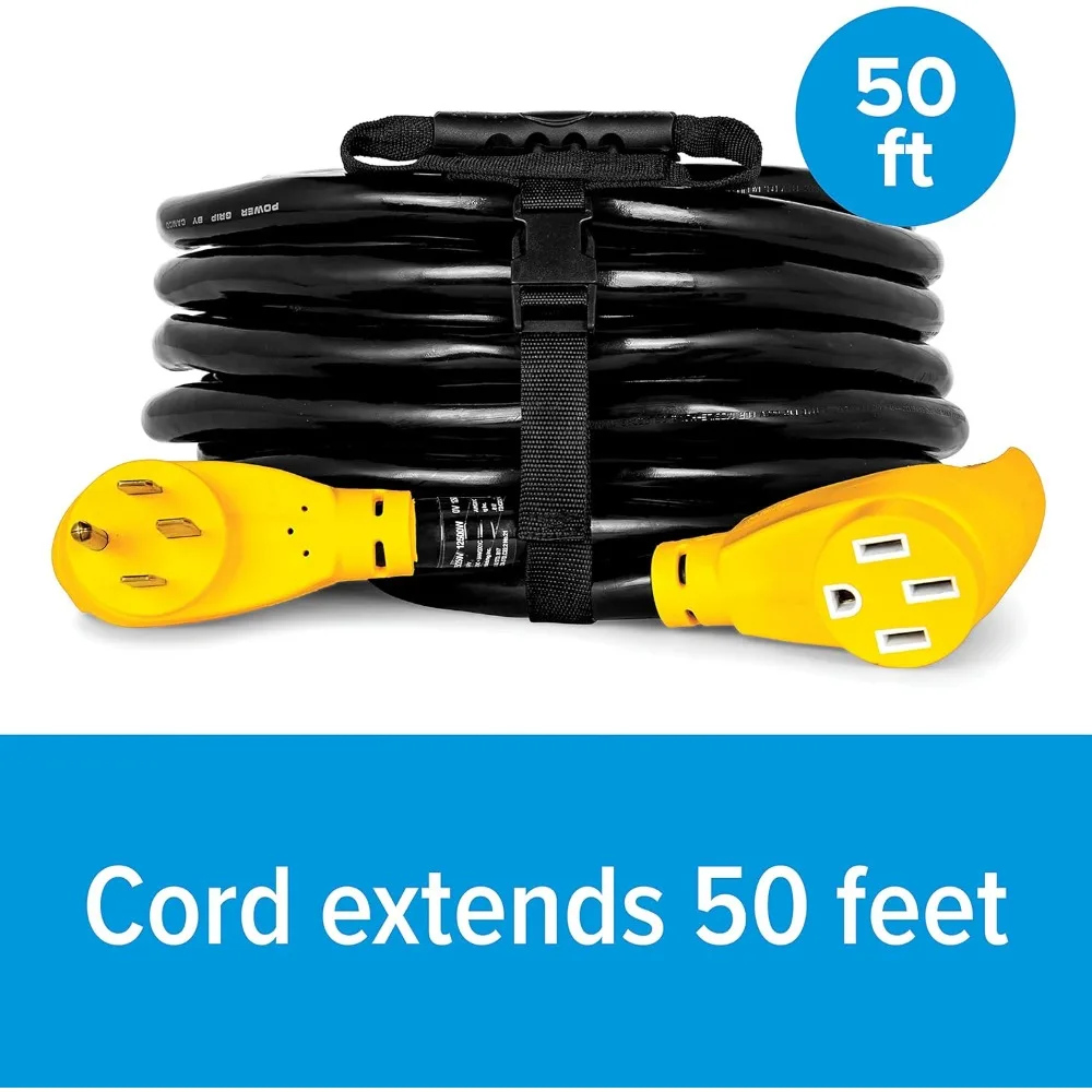 

Power Grip 50-Ft 50 Amp RV Extension Cord - Rated for 125/250 V/12,500 W - Features Copper 6/3 + 8/1-Gauge Wires