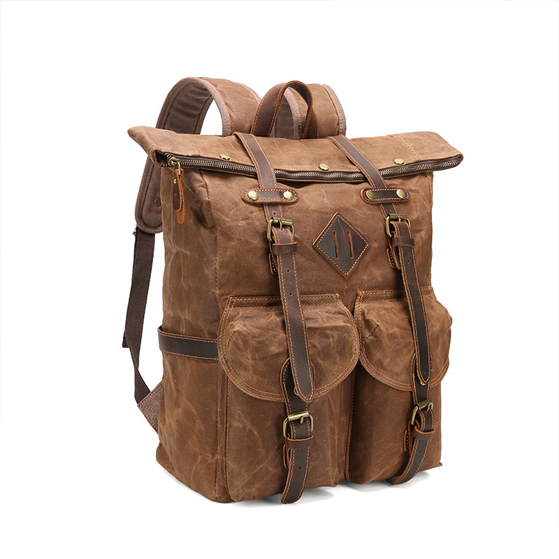 Newly launched popular vintage waterproof canvas backpack for convenient travel, suitable for hiking and computer use.