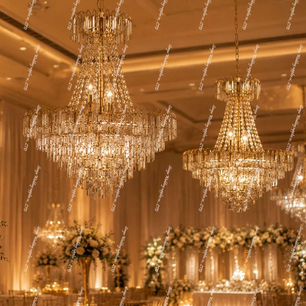 6pcs Luxury French Style Clear Acrylic Strip Pendants Franti Chandelier Hanging Lamp for Wedding Hall stage decoratio